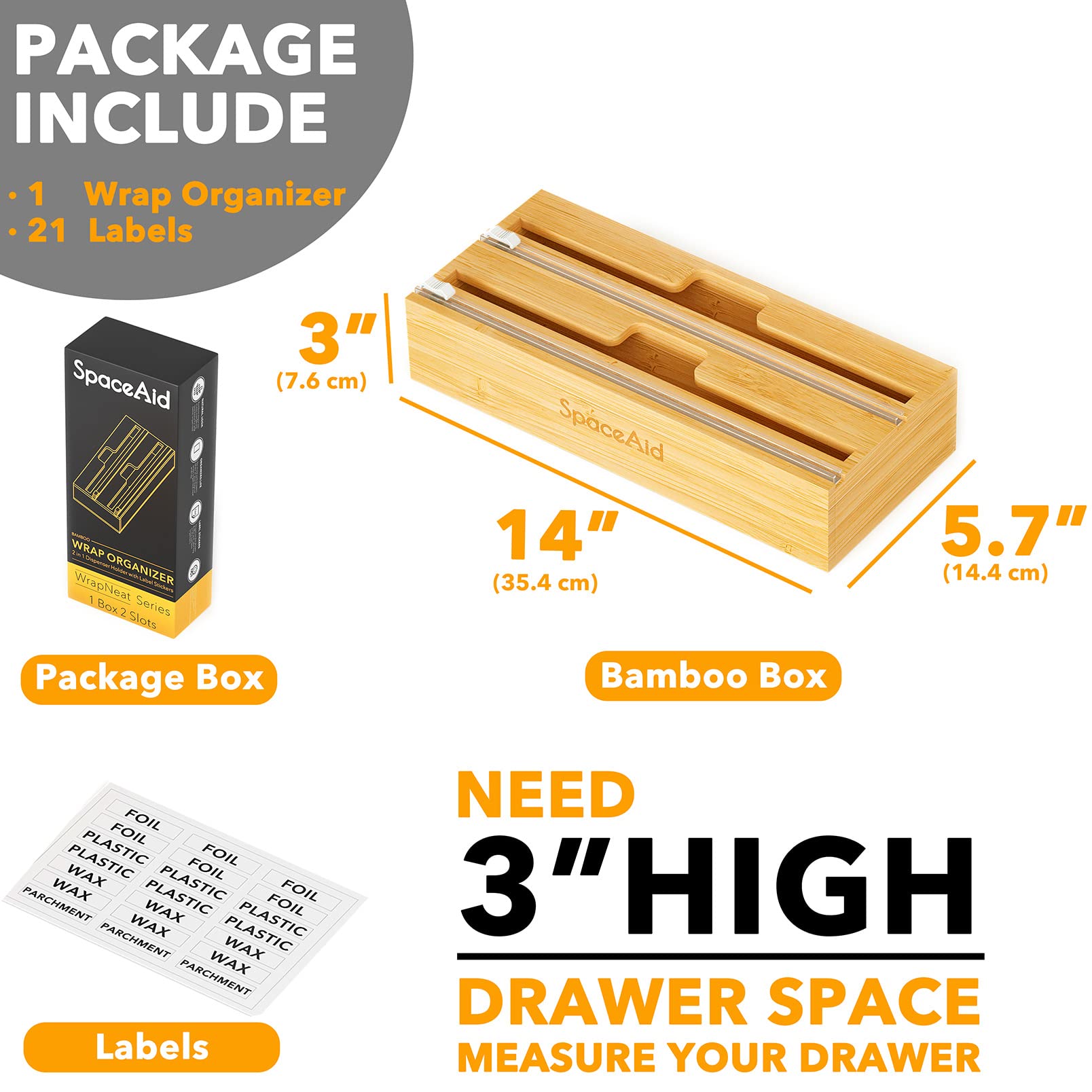SpaceAid WrapNeat includes 21 label stickers for clear content identification.