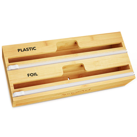 SpaceAid WrapNeat 2 in 1 wrap organizer keeps plastic wraps organized and accessible.