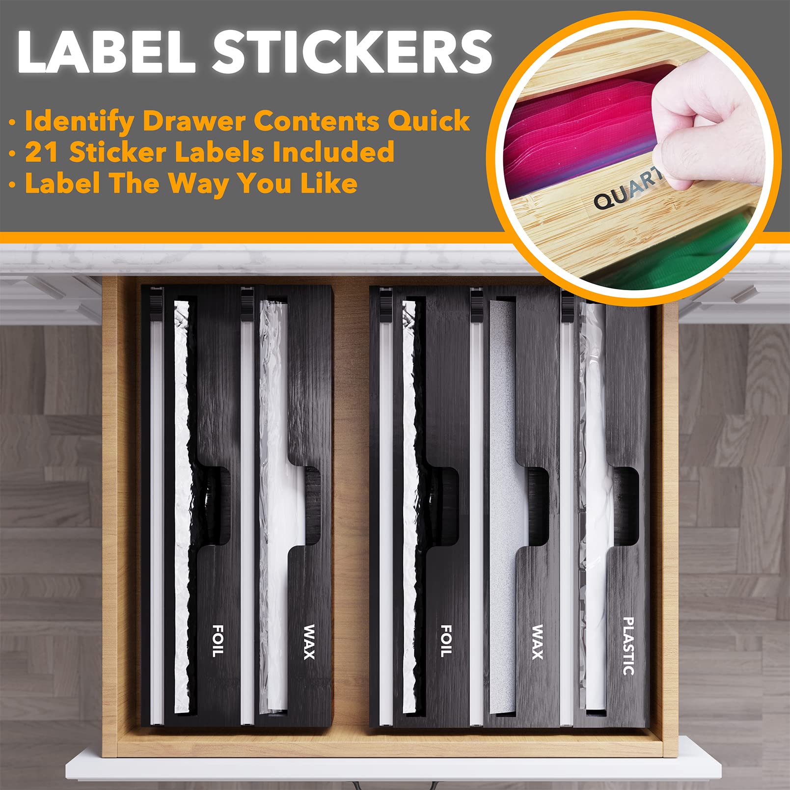 SpaceAid WrapNeat three-slot organizer mounted in a drawer or on a wall for versatile storage.