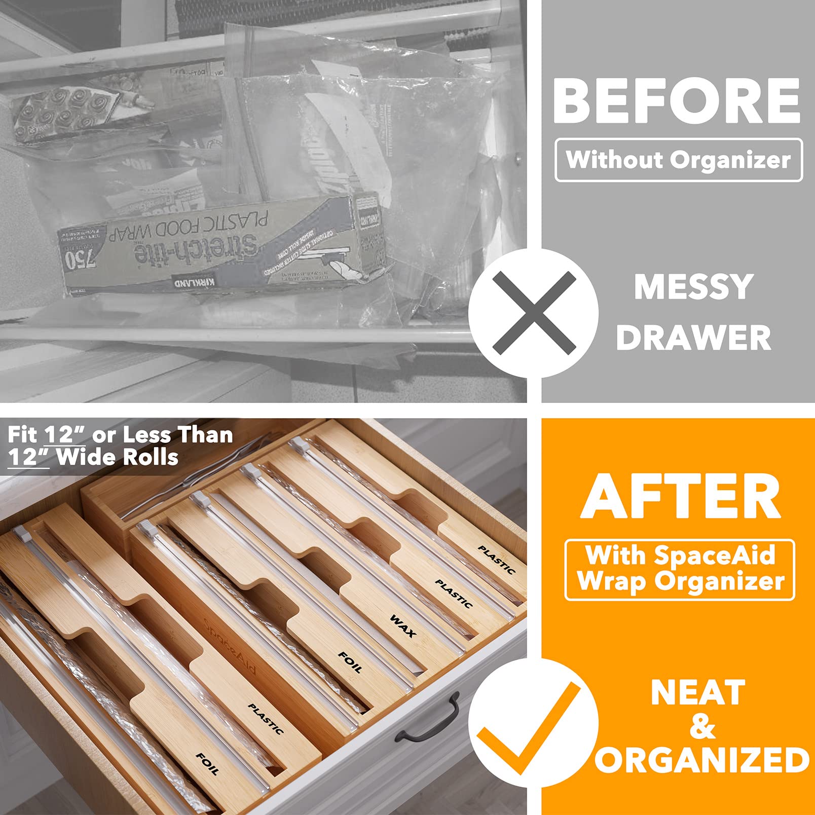SpaceAid WrapNeat 4-slot drawer setup for easy access and organization