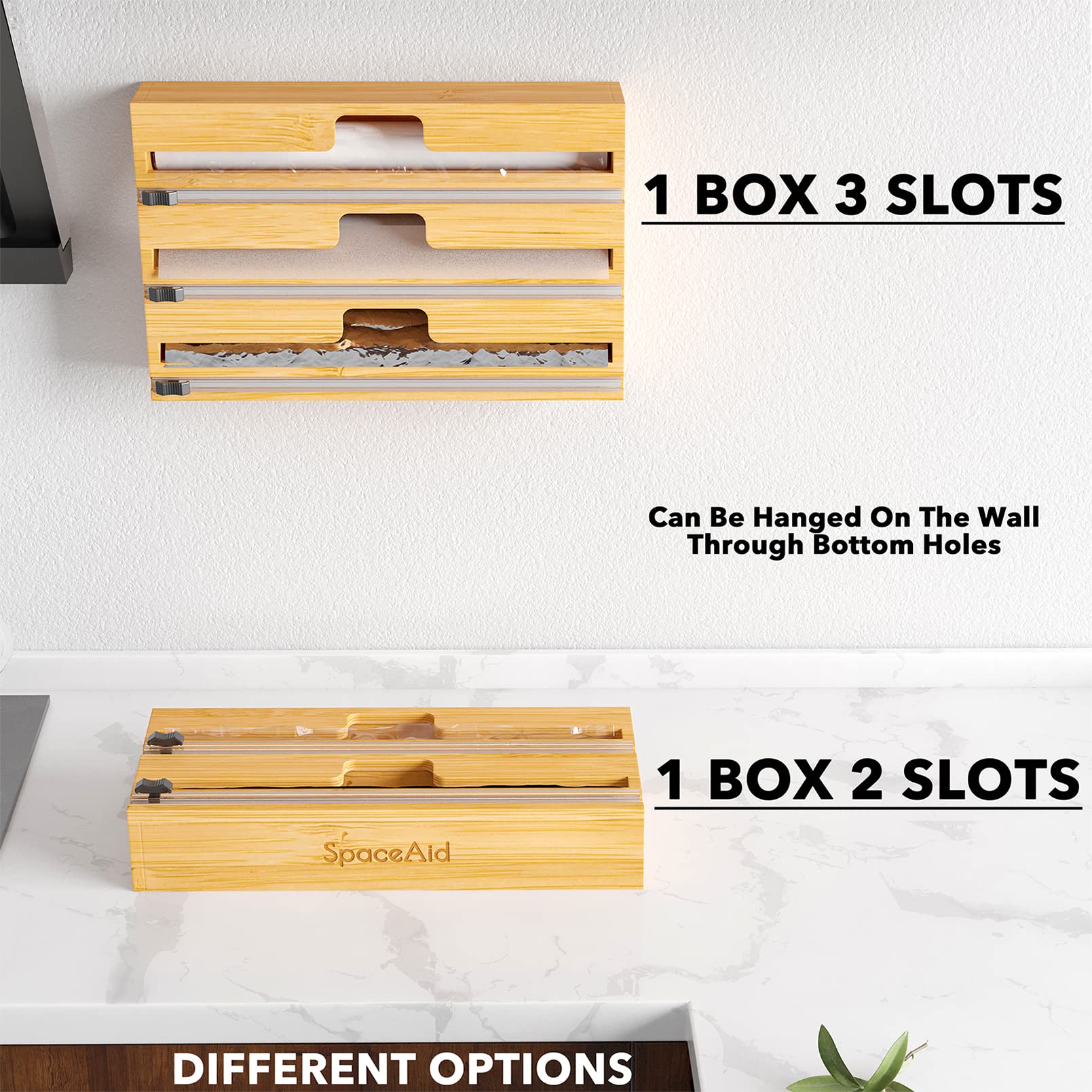 SpaceAid WrapNeat can be mounted on wall or placed in a drawer for convenient storage.