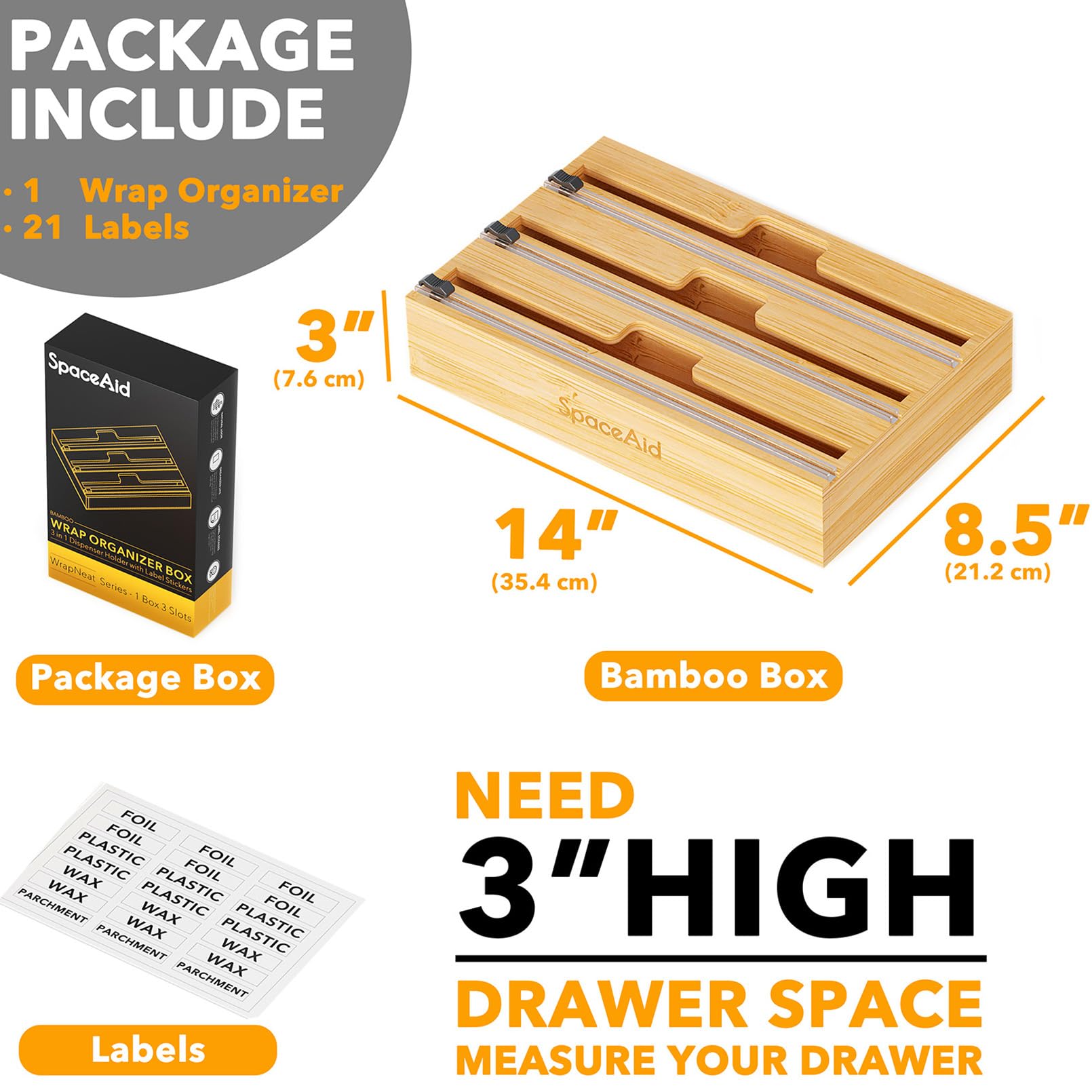 SpaceAid WrapNeat wax paper slot keeps sheets accessible and tidy.