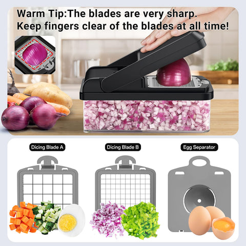 SpaceHacks vegetable chopper slicing and julienne blades for versatile cuts.