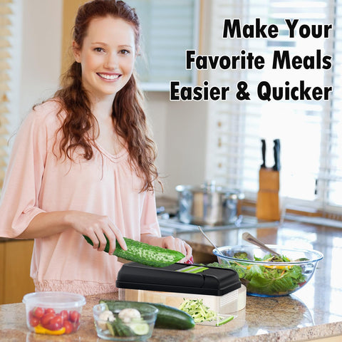 SpaceHacks vegetable chopper stainless steel blades offer durable sharp performance.