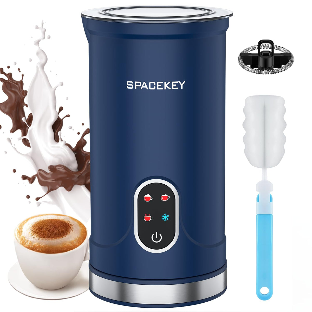 Spacekey Milk Frother front view showing compact design for quick coffee foams
