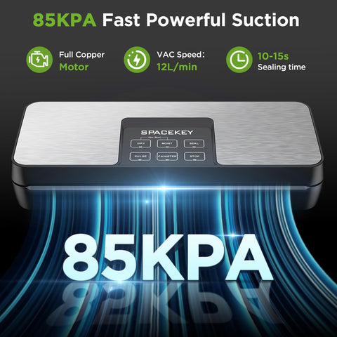Spacekey vacuum sealer side view with built-in cutter for fast bag prep