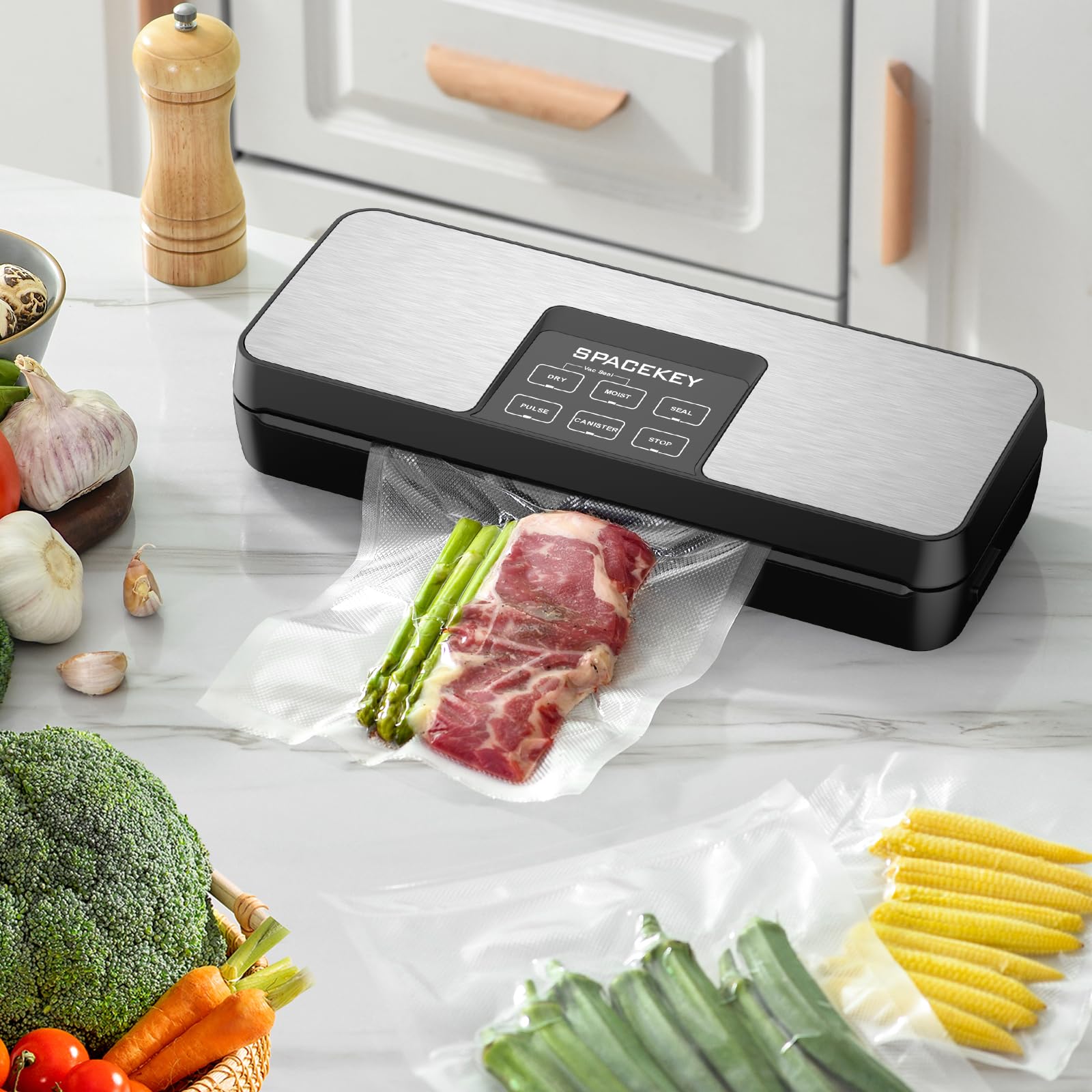Spacekey vacuum sealer stainless panel with removable drip tray