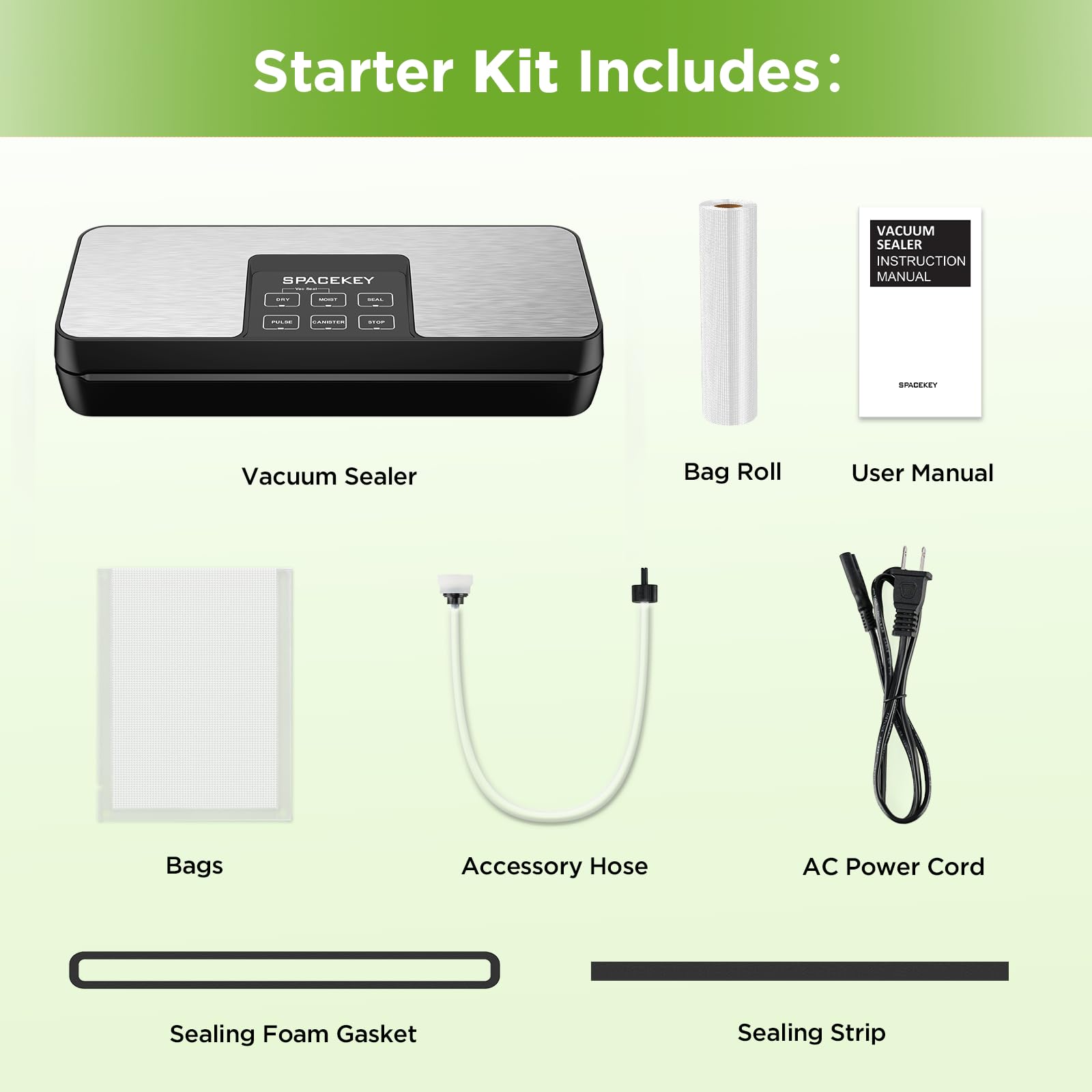 Spacekey vacuum sealer starter kit includes bags and rolls