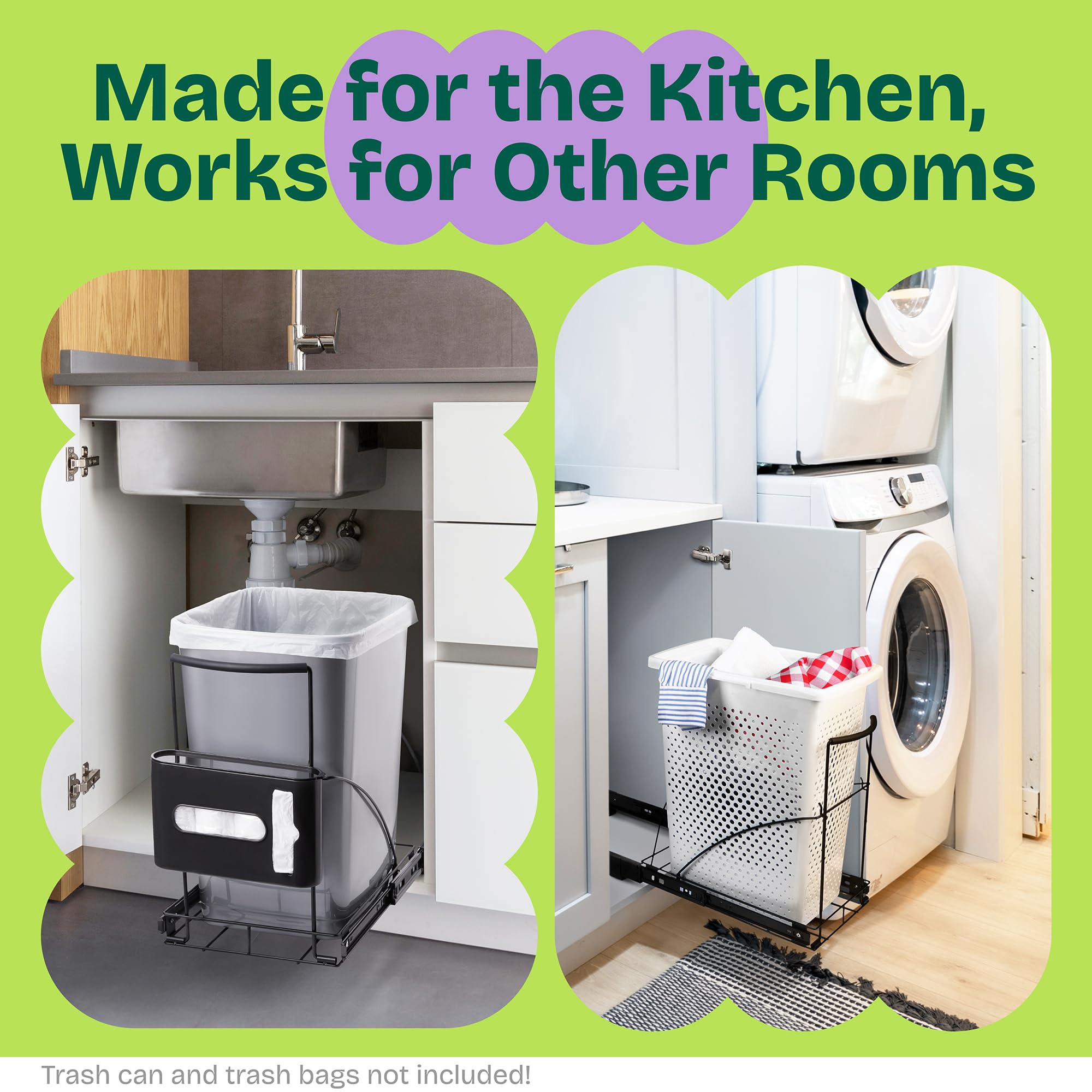 Spaces Tools under-cabinet configuration in a modern kitchen highlights organized waste management.