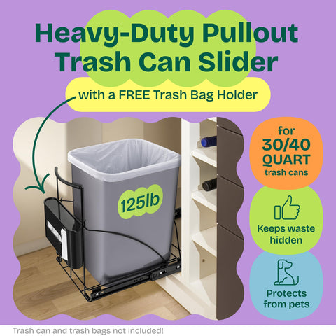 Spaces Tools trash bag holder close-up demonstrates roll dispenser designed for convenience.