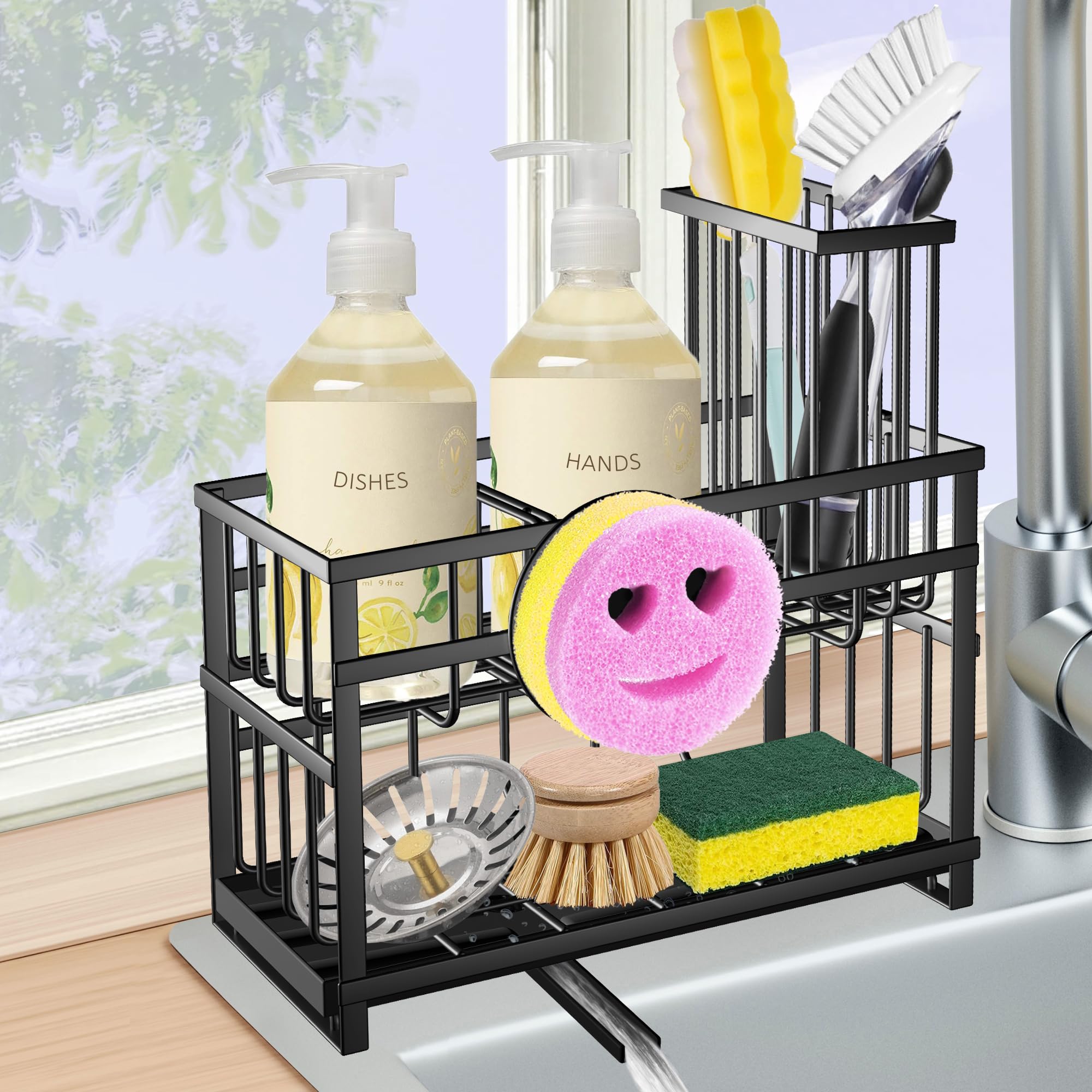 Spaclear 2-tier sink organizer with rotatable spout keeps the sink area dry.