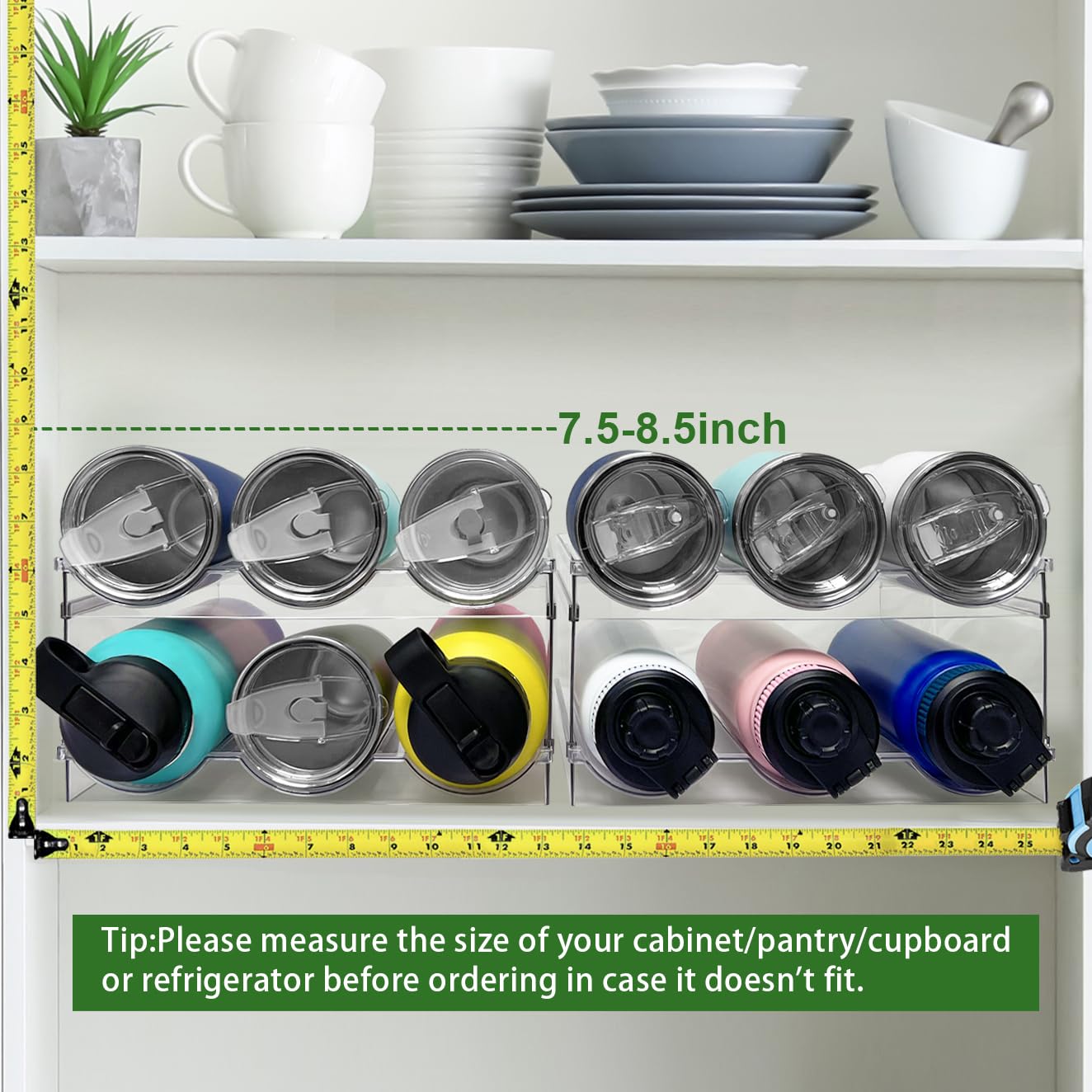 Spaclear 4 Pack Water Bottle Organizer used in kitchen cabinets for daily bottle storage