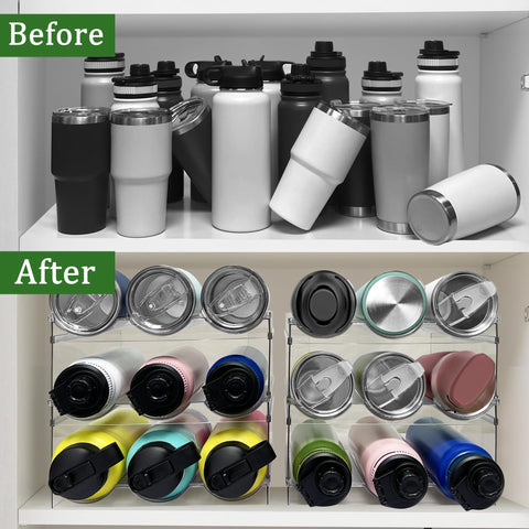 Spaclear 4 Pack Water Bottle Organizer dimensions show a compact footprint for tight cabinets