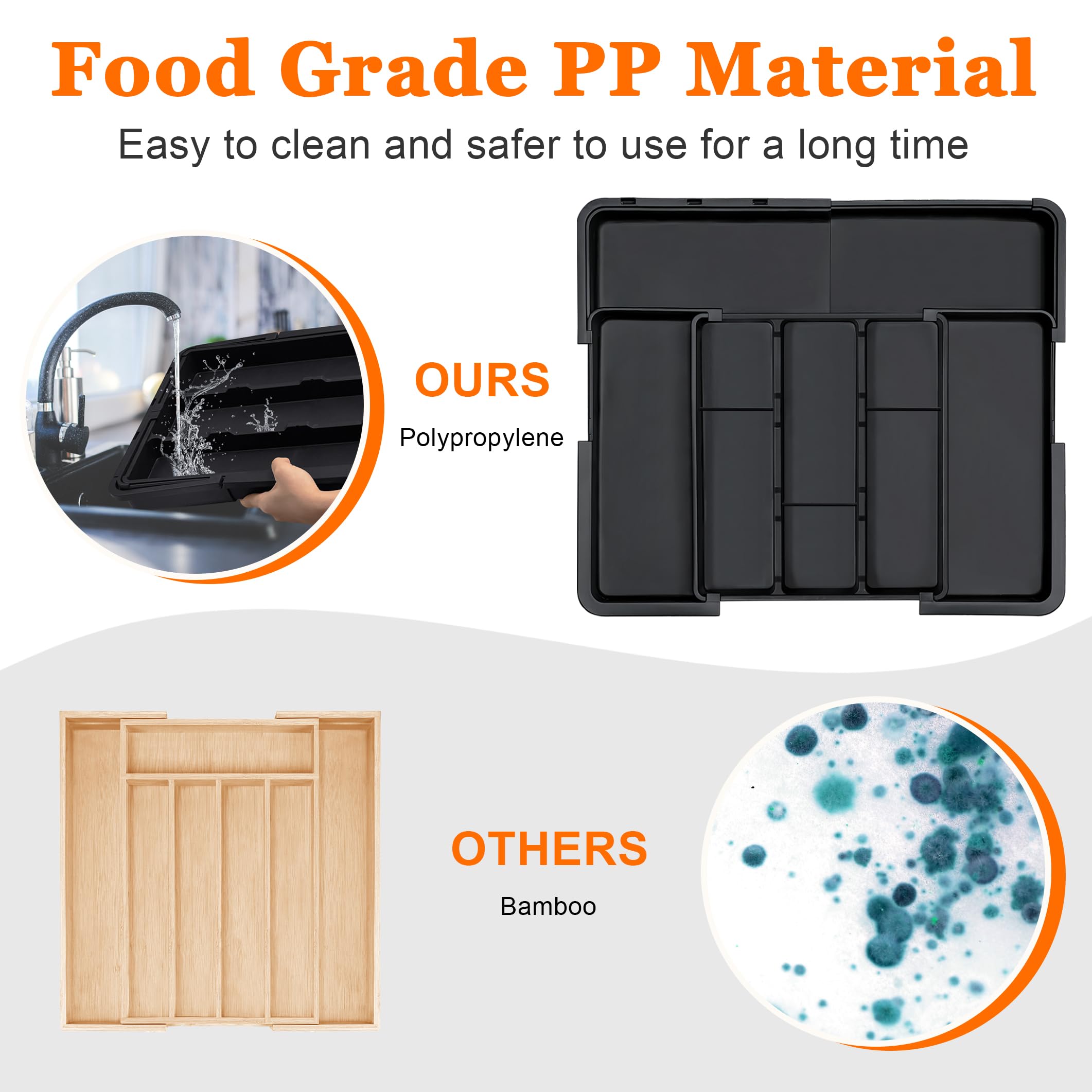 Spaclear curved grooves provide easy access to utensils.