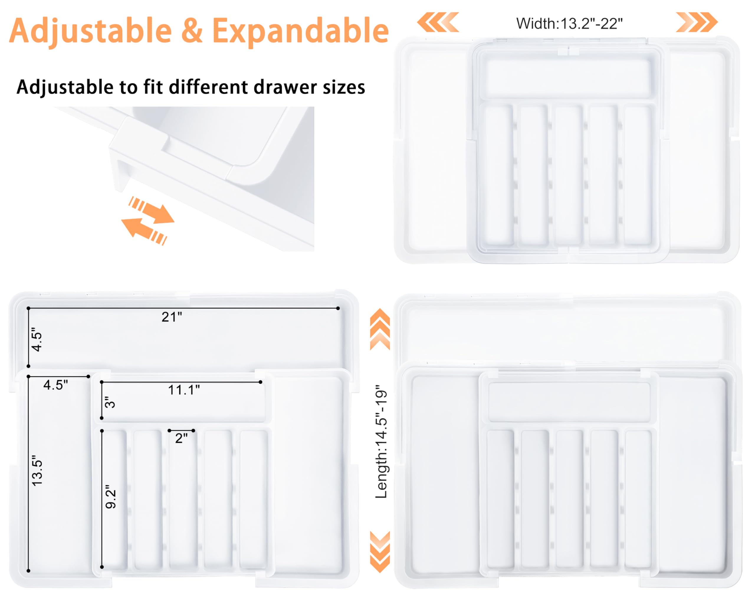 Spaclear expandable organizer six-to-nine slots for organizing knives, forks, and spoons.