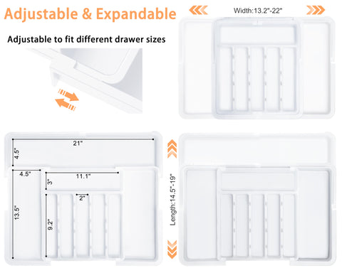 Spaclear expandable organizer six-to-nine slots for organizing knives, forks, and spoons.