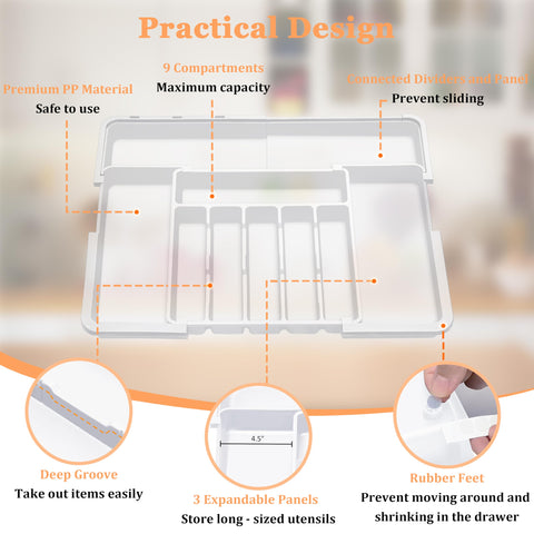 Spacclear storage for knives, forks, spoons, and spatulas.