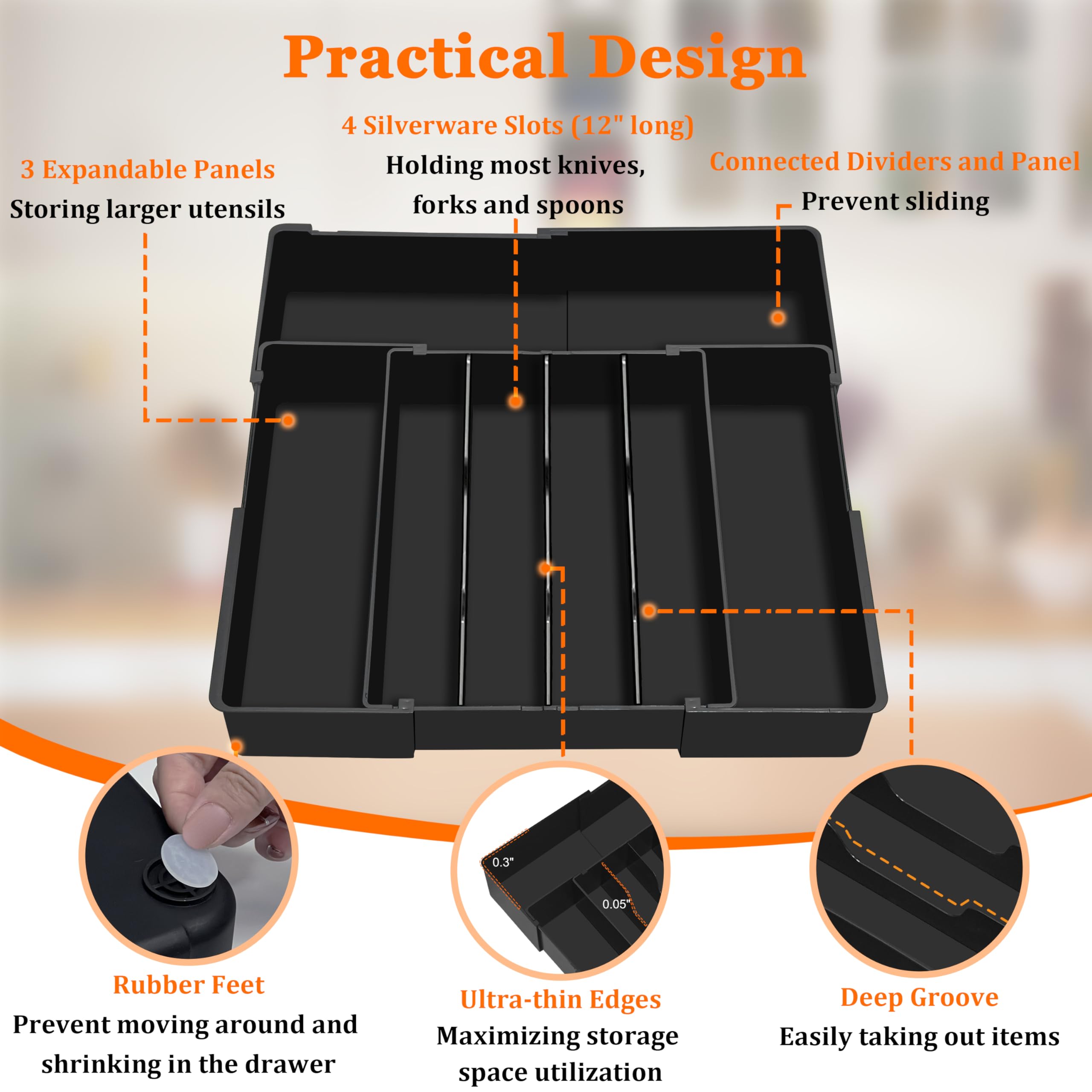 Spaclear compartments neatly separate spoons, forks, and knives for quick retrieval.