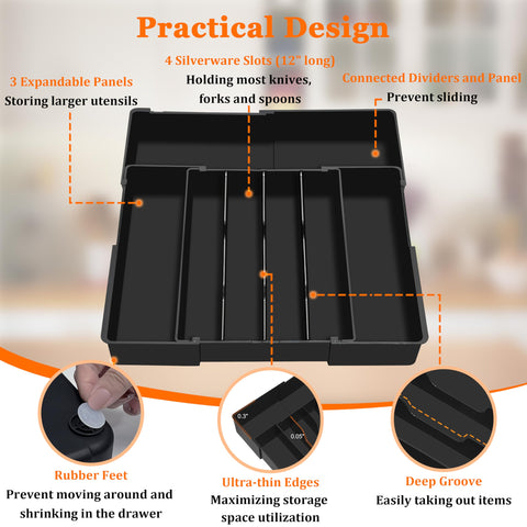 Spaclear compartments neatly separate spoons, forks, and knives for quick retrieval.