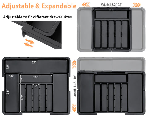 Spaclear silverware organizer adjustable width demonstrates flexible drawer fit.