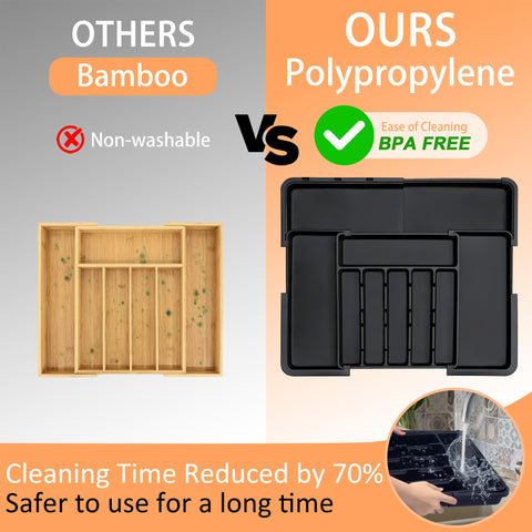 Spaclear curved grooves provide quick access and organized utensils in a tidy drawer.