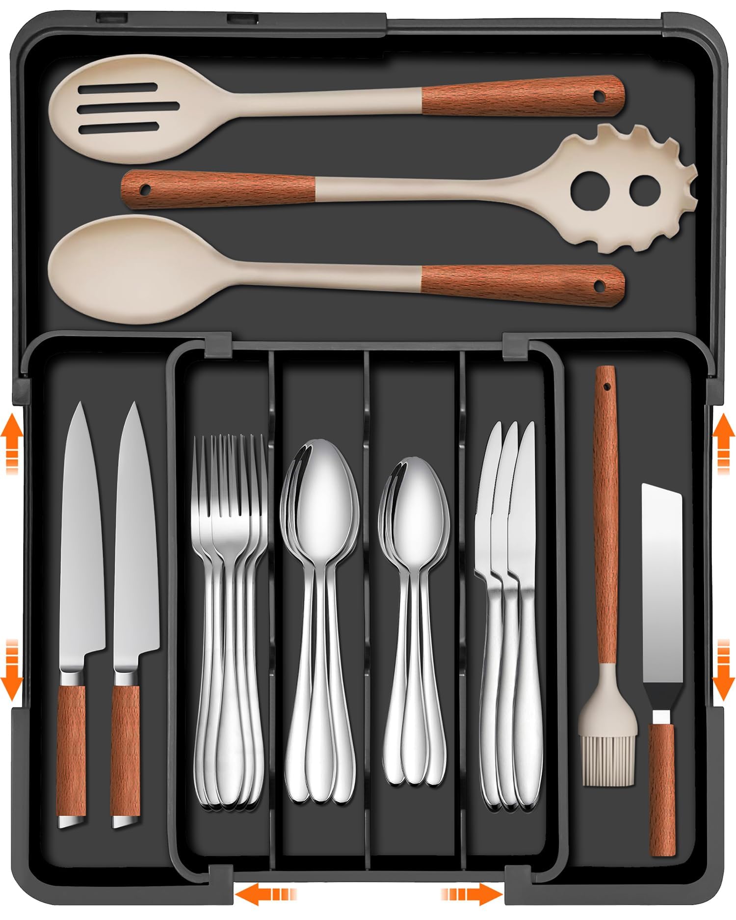 Spaclear main compartments keep standard utensils neatly organized.