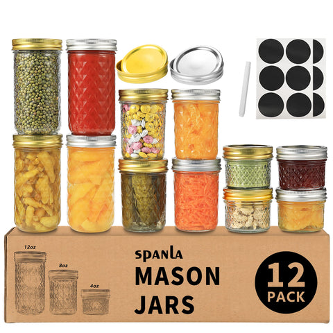 SPANLA 12-pack mason jars front view for versatile storage and DIY gifts