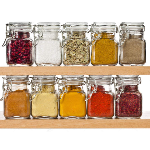 SPANLA Jars arranged on a kitchen shelf for easy access and tidiness.