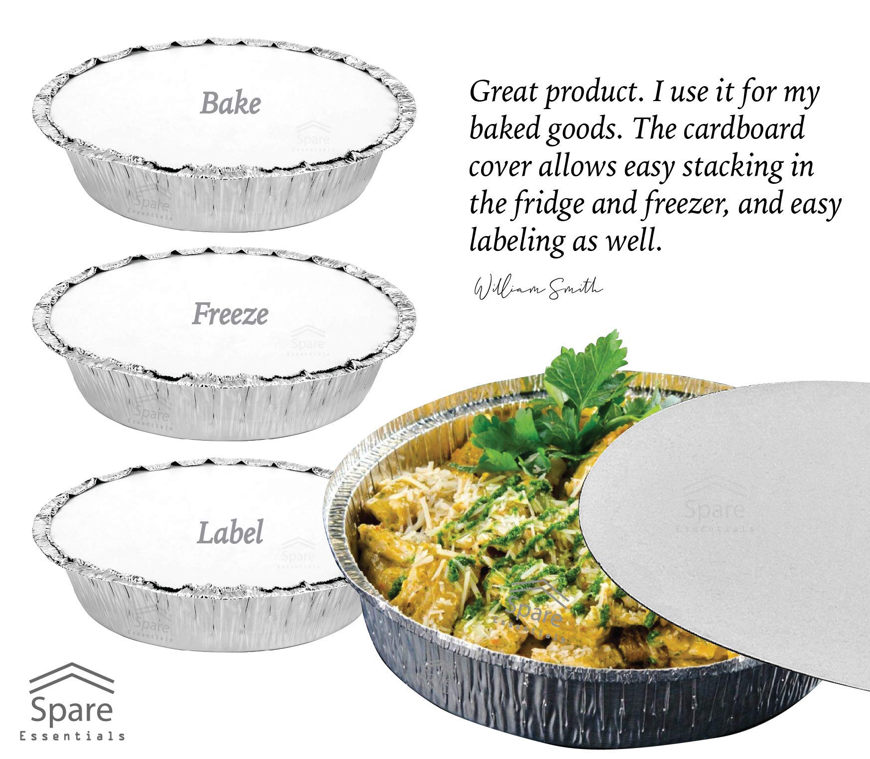 Spare Essentials disposable aluminum pans with lids, easy cleanup after gatherings