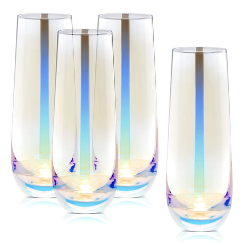 Sparkle and Bash iridescent stemless flute with glimmer finish for elegant toasts.