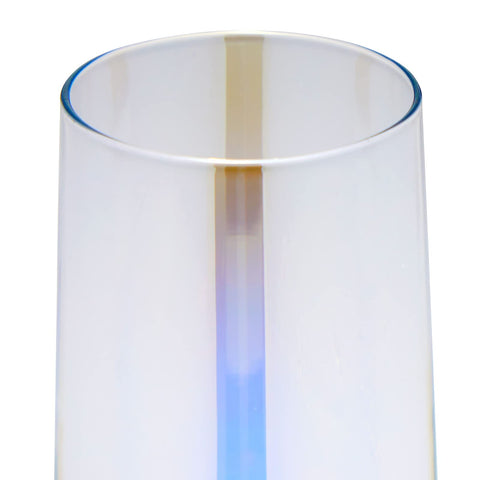 Sparkle and Bash wedding set iridescent flutes complement upscale reception decor.