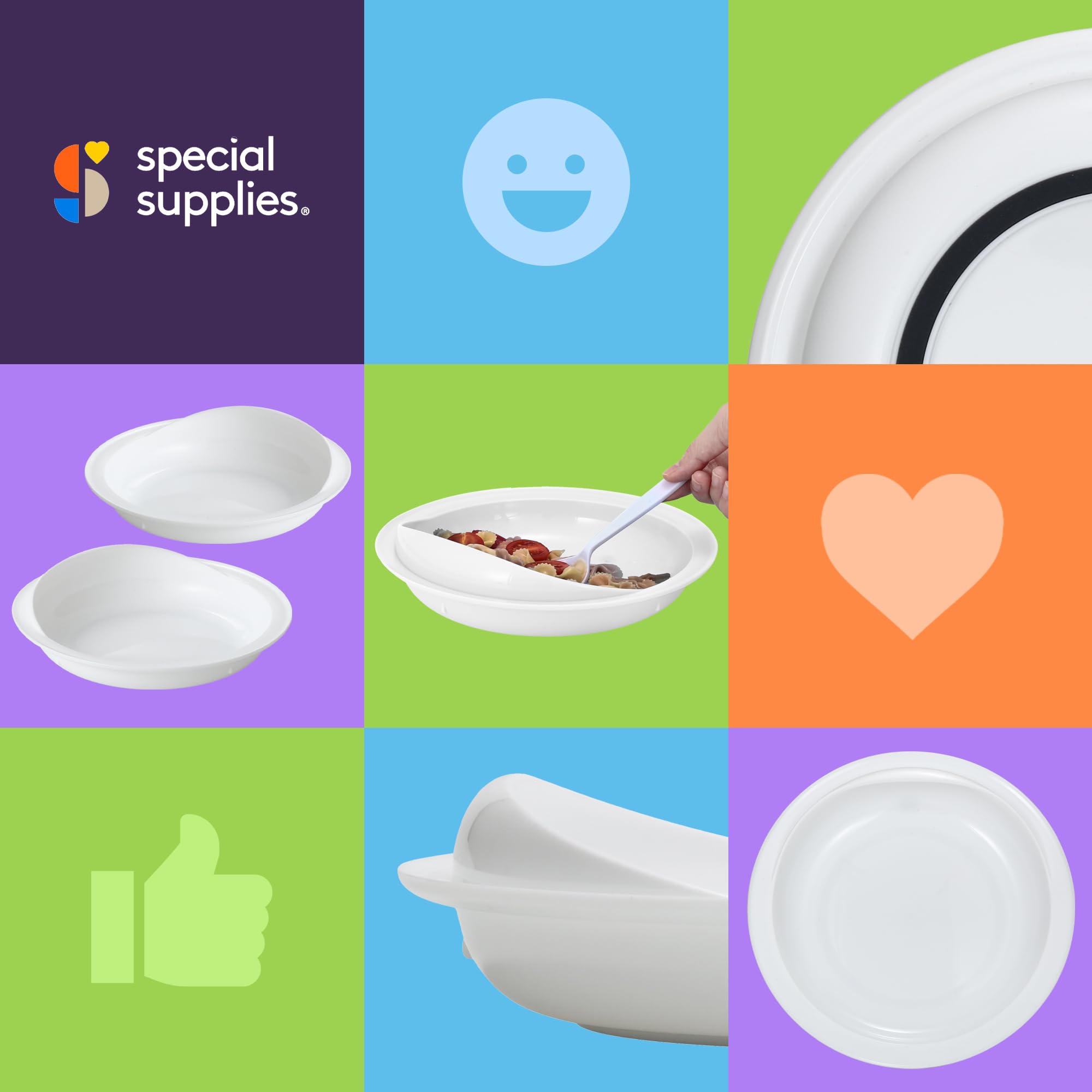 Special Supplies adaptive dining dish, ideal for stroke survivors and tremor patients.