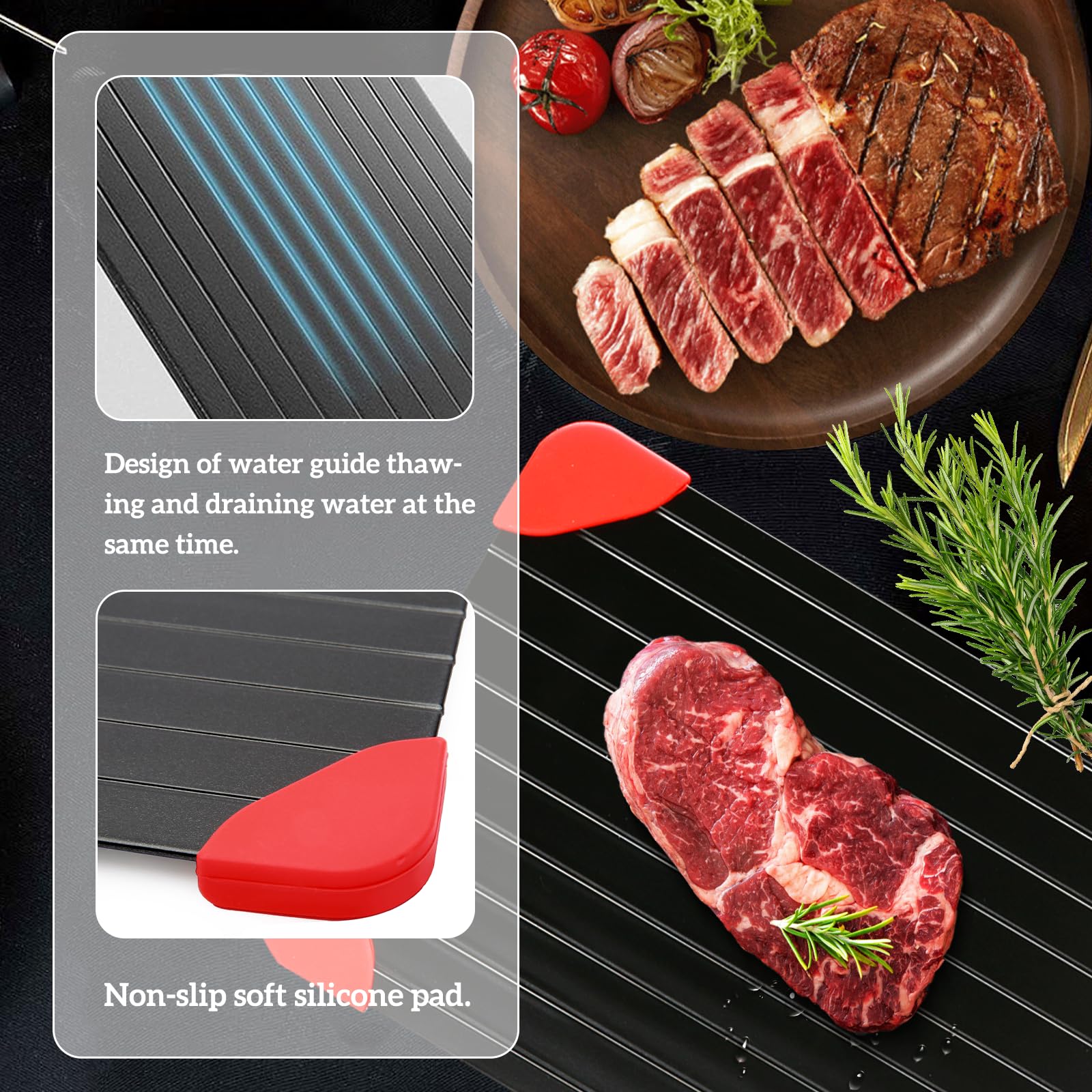 Spectabilis defrosting tray with four silicone corners protecting edges