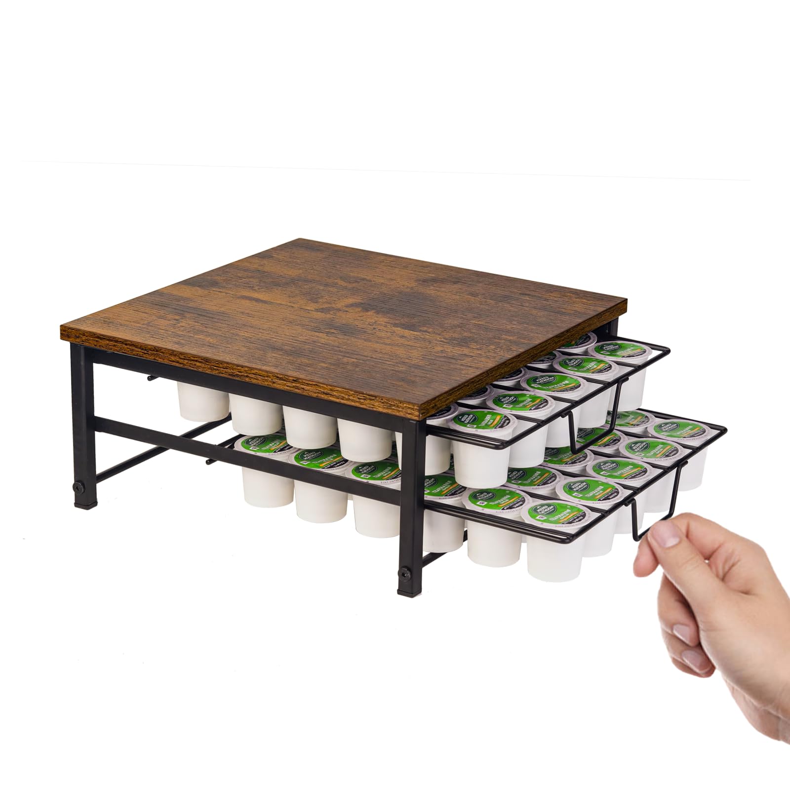 Speday 2-Tier coffee pod drawer side view shows compact footprint for tight spaces.