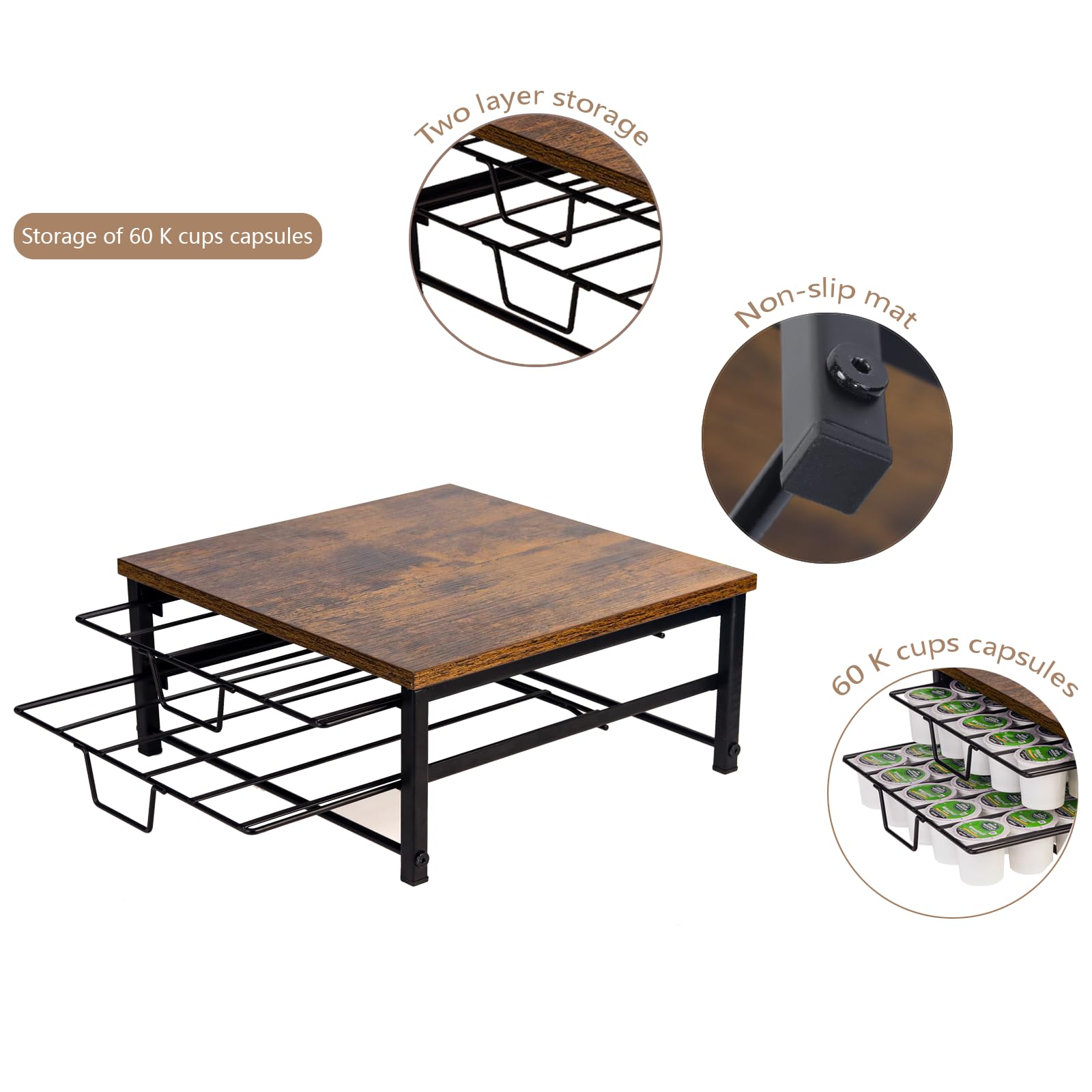 Speday 2-Tier coffee pod drawer wooden surface closeup shows scratch-resistant finish.