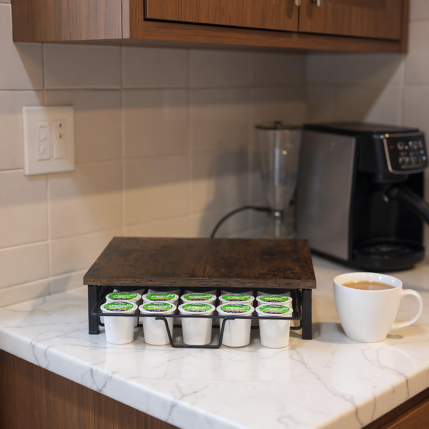 Speday K Cup Organizer drawer open for easy pod access.
