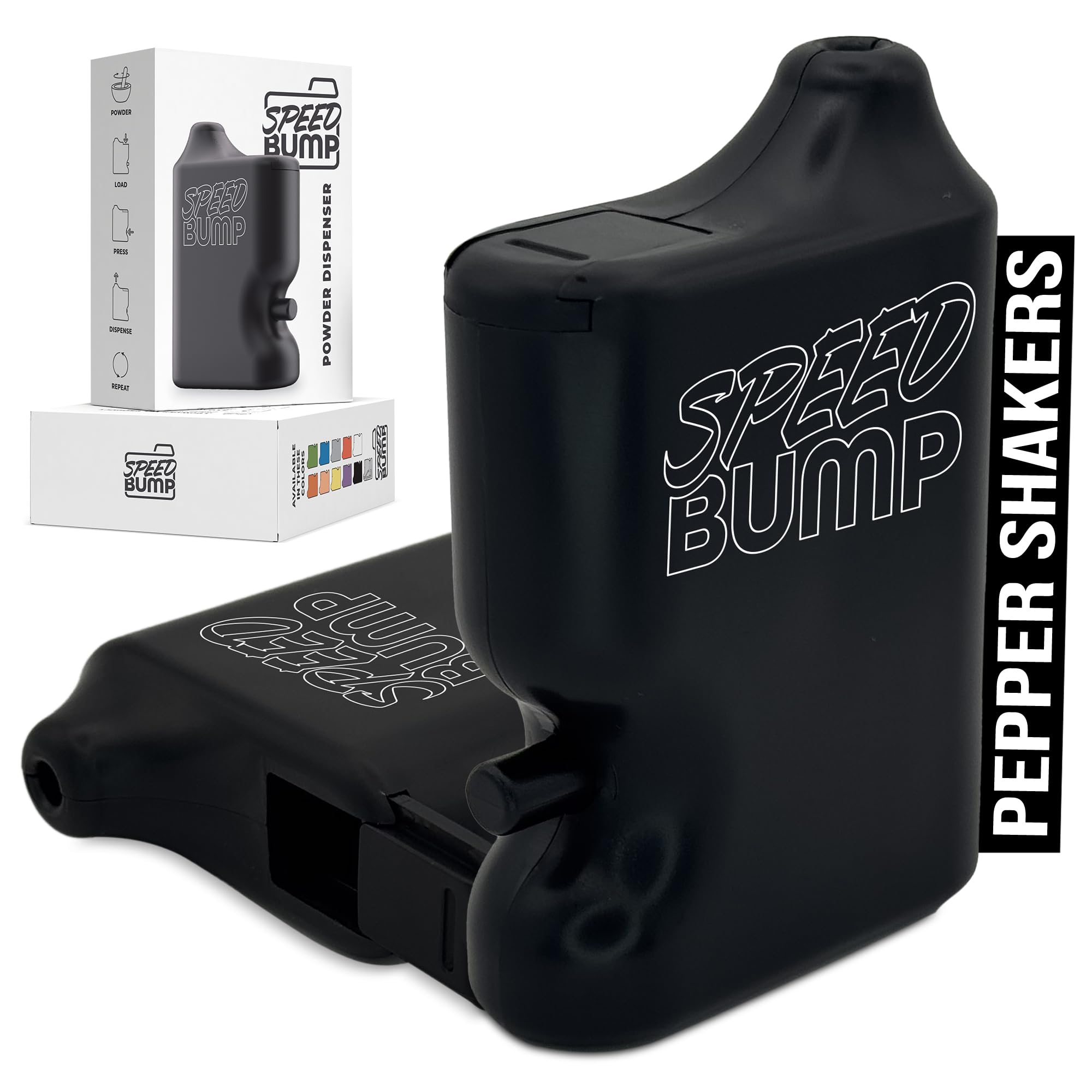 Speed Bump portable pepper shaker in black for on-the-go seasoning
