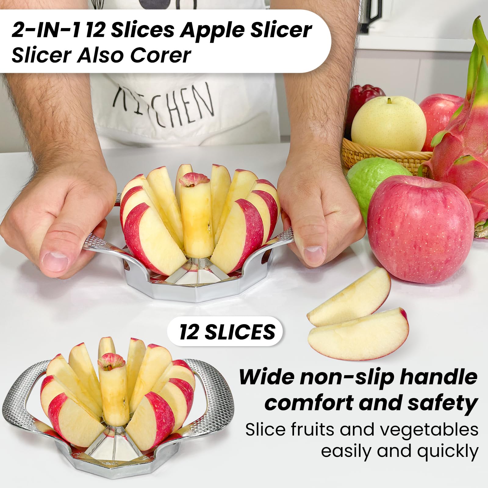 SPEENSUN 2-in-1 slicer and corer creates 12 even slices.