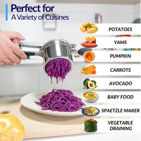 Speensun ricer doubles as a vegetable drainer for gentle prep