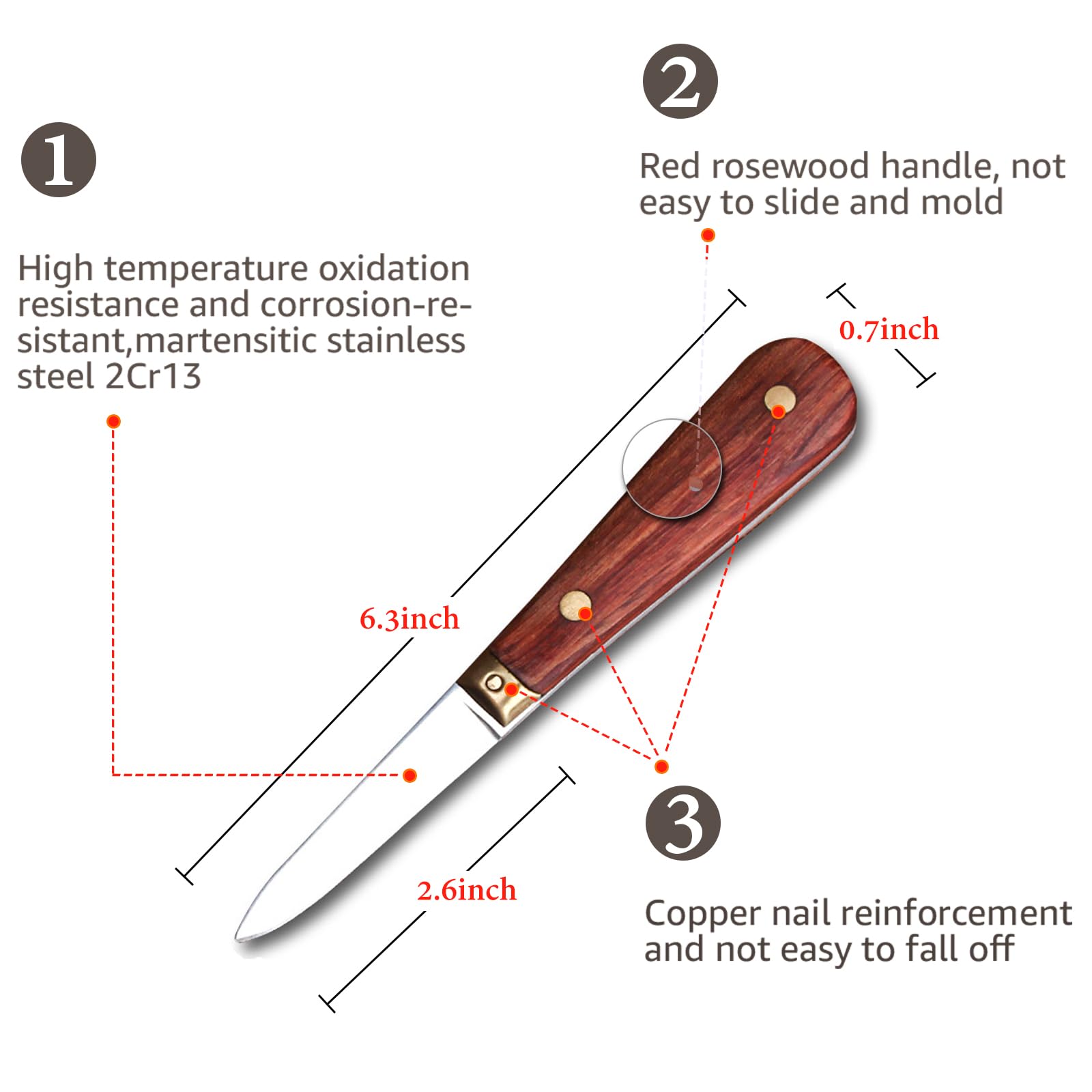SPEENSUN oyster knife rosewood handle provides comfortable, secure grip.