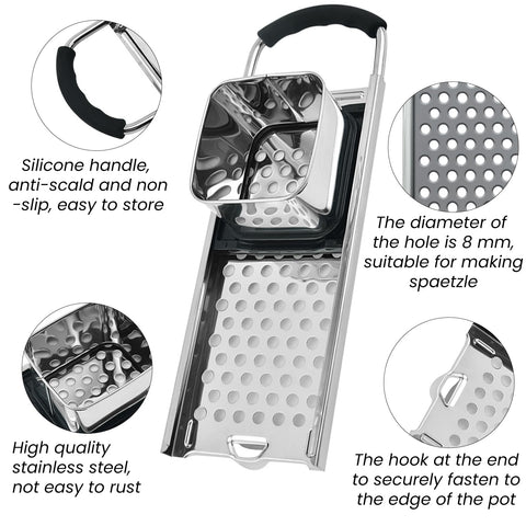 SPEENSUN Spaetzle Maker dough dispense area promoting smooth, mess-free transfer