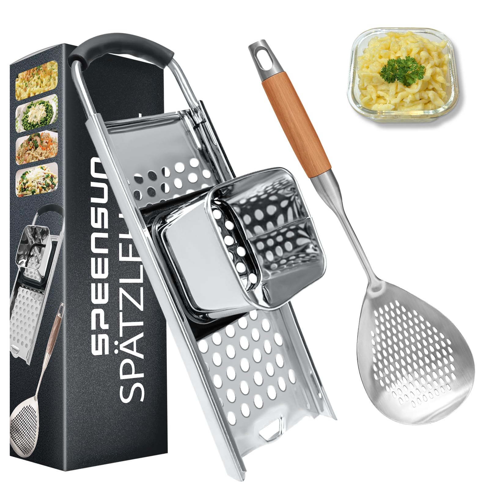 SPEENSUN spaetzle maker press with rosewood handle for easy noodle making