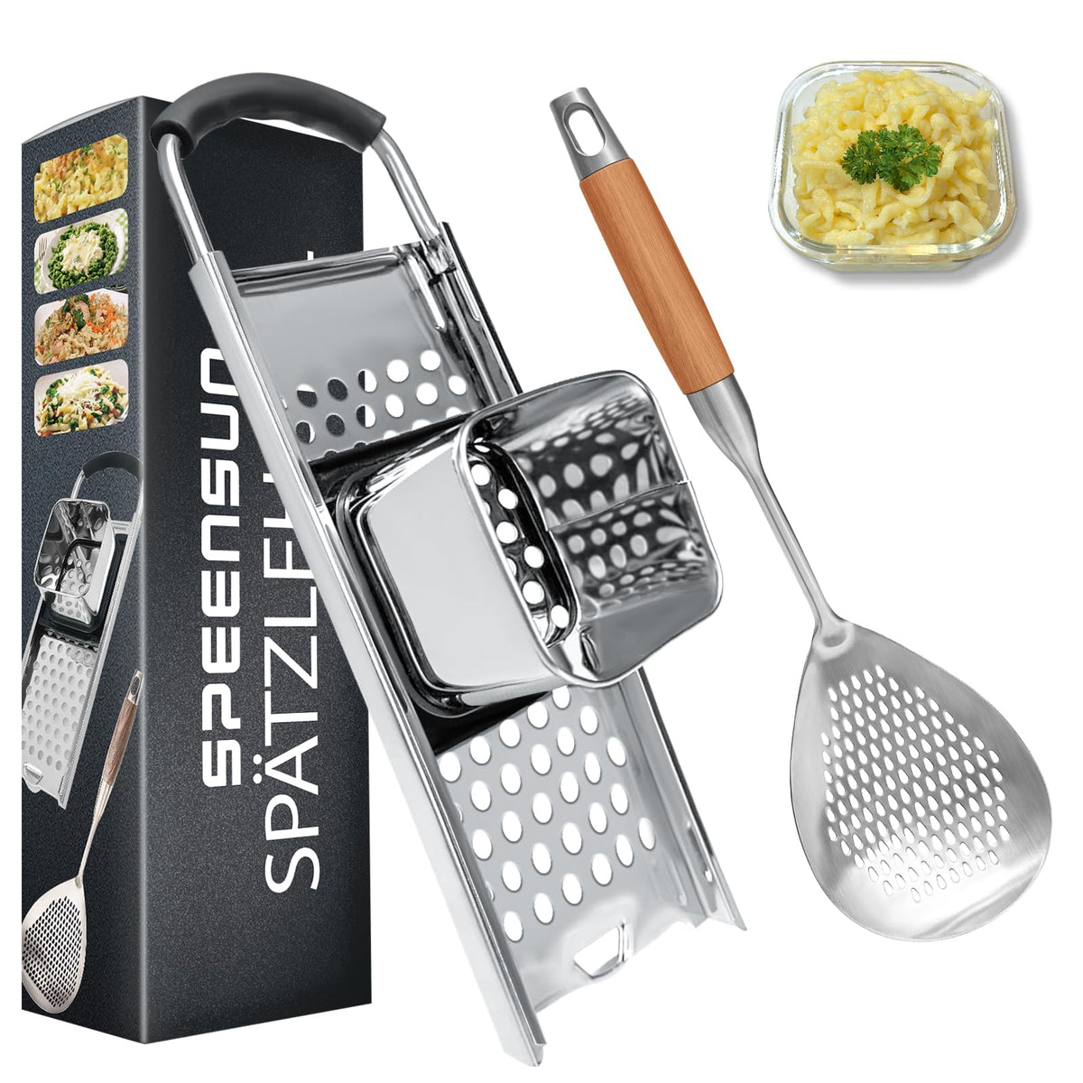 SPEENSUN spaetzle maker press with rosewood handle for easy noodle making
