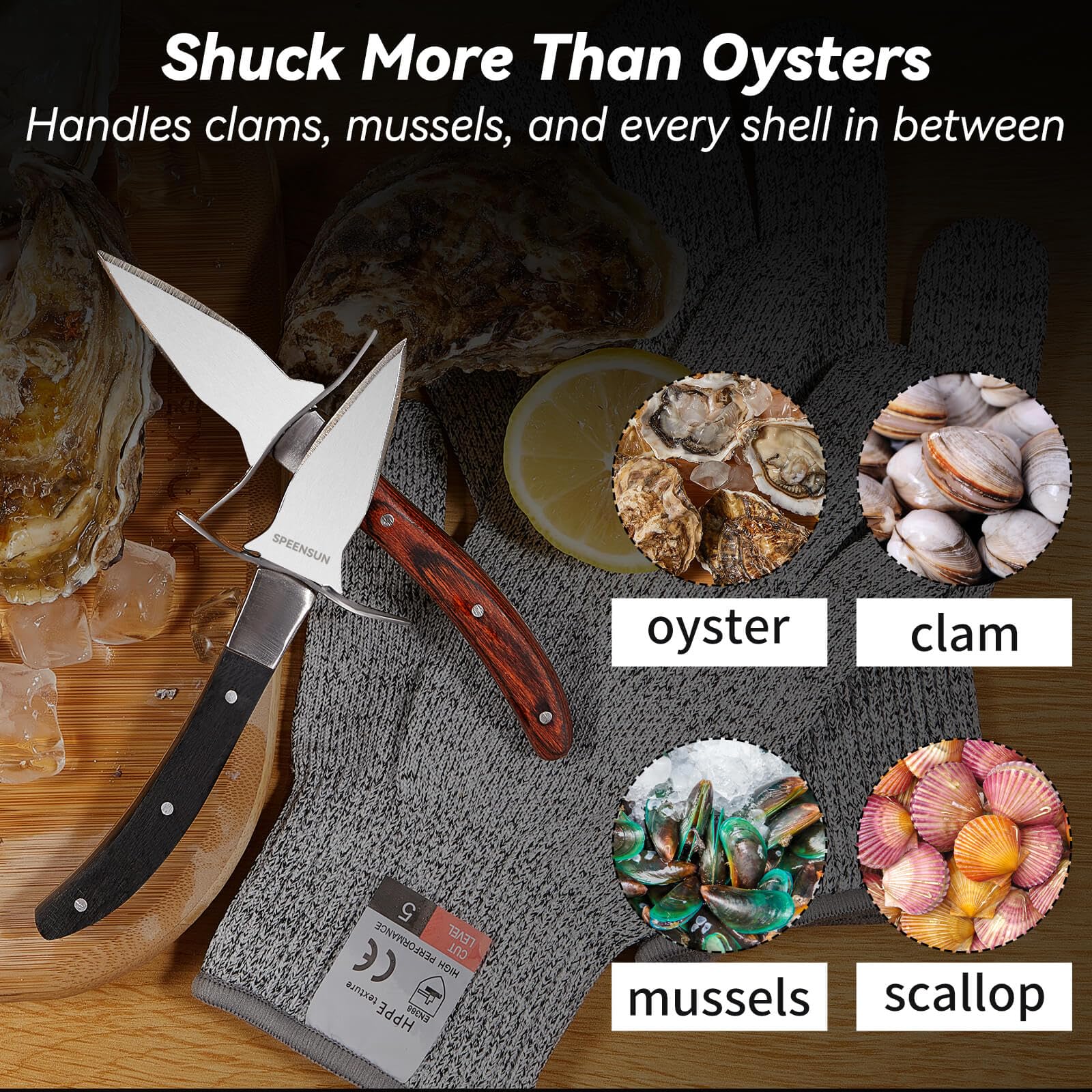 SPEENSUN two-piece oyster knife set includes blades for various shellfish