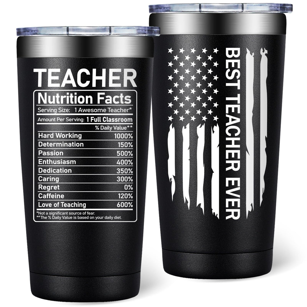 SpenMeta 20oz tumbler front view with BEST TEACHER EVER message for gifting.