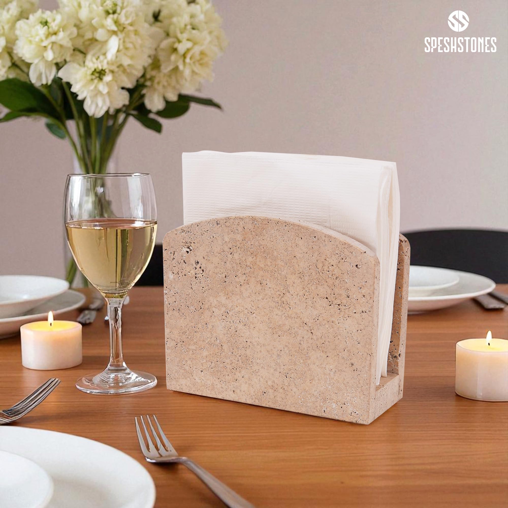 SPESHSTONES close-up travertine texture highlighting natural veining and premium feel