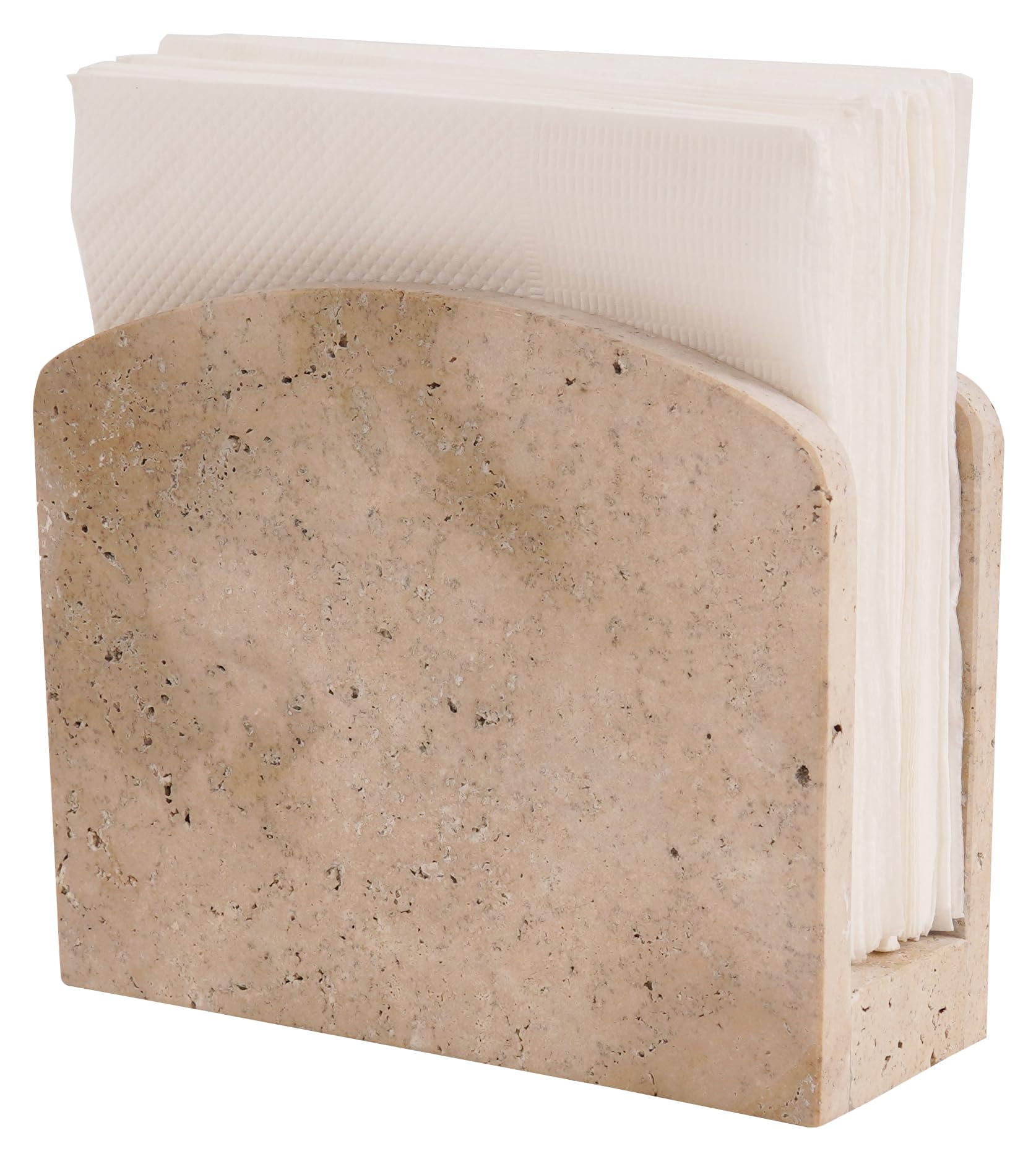 SPESHSTONES travertine napkin holder on tabletop showing durable, stylish kitchen organization