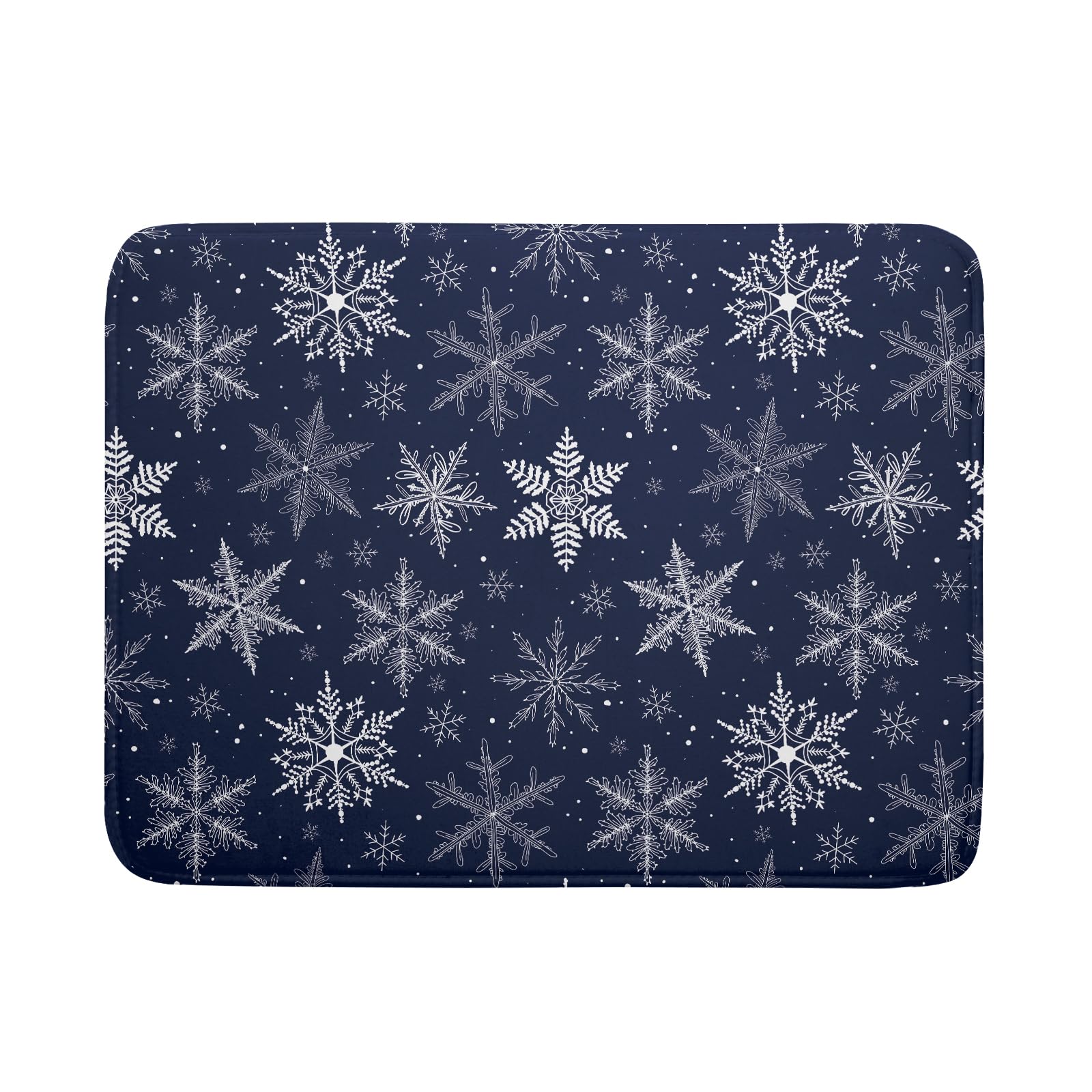 Sphragiyn Winter Blue Snowflake dish-drying mat keeps countertops dry.