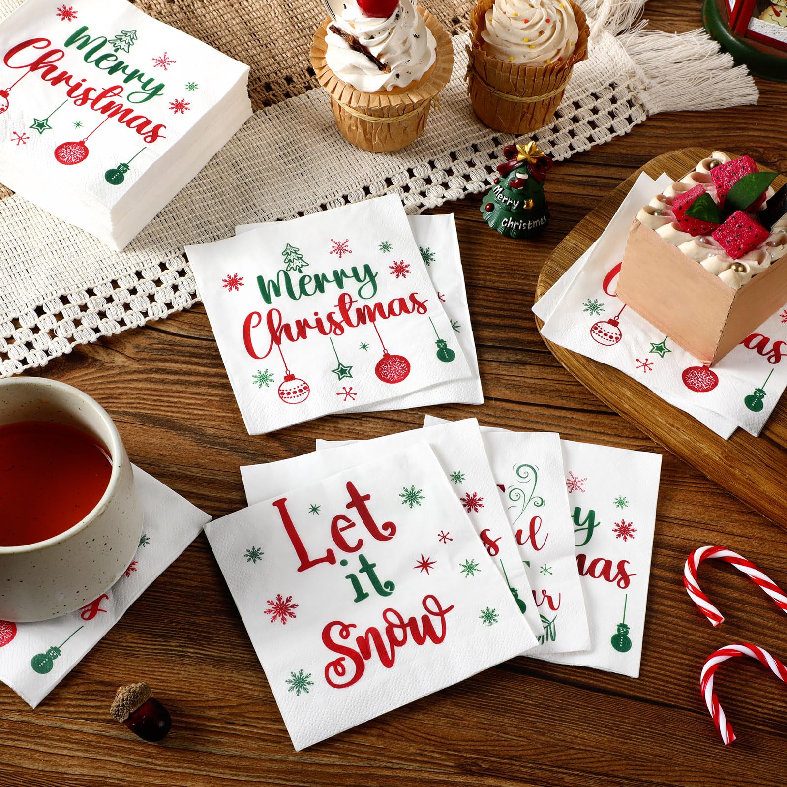 Spiareal napkins featuring Santa hat design for holiday cocktails.