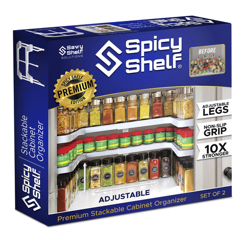 Spicy Shelf 3.0 extendable spice rack keeps bottles organized and visible.